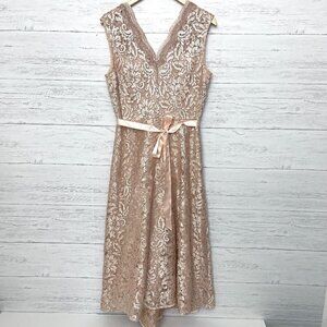 Tahari Arthur Levine Pink Lace and Crochet Formal Dress Sleeveless Cocktail 8